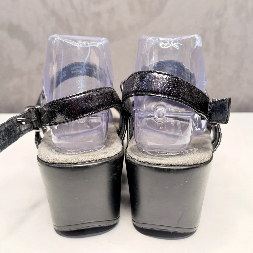 Dansko Black Leather Wedge Sandals
